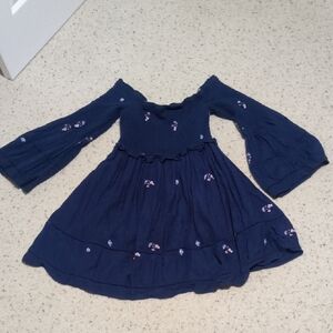 Free People Navy Off-the-shoulder Dress with Floral Accents